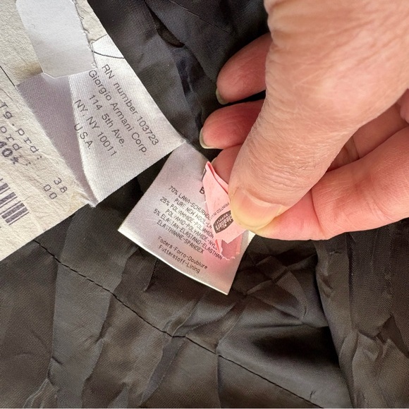 Giorgio Armani Wool Blend Charcoal Polka Dots Ruffle Blazer Jacket Size 38 - Picture 6 of 15